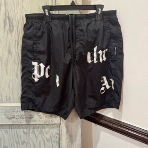 Palm Angels Black Swim Shorts with White Gothic Print